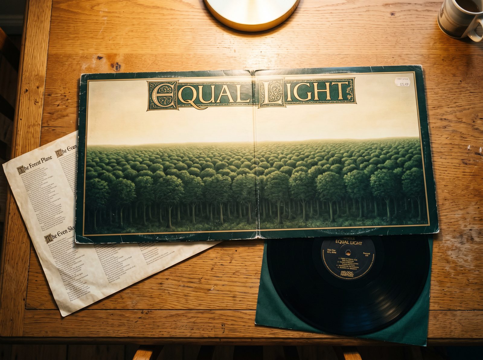 The opened gatefold sleeve of Equal Light with a painted forest