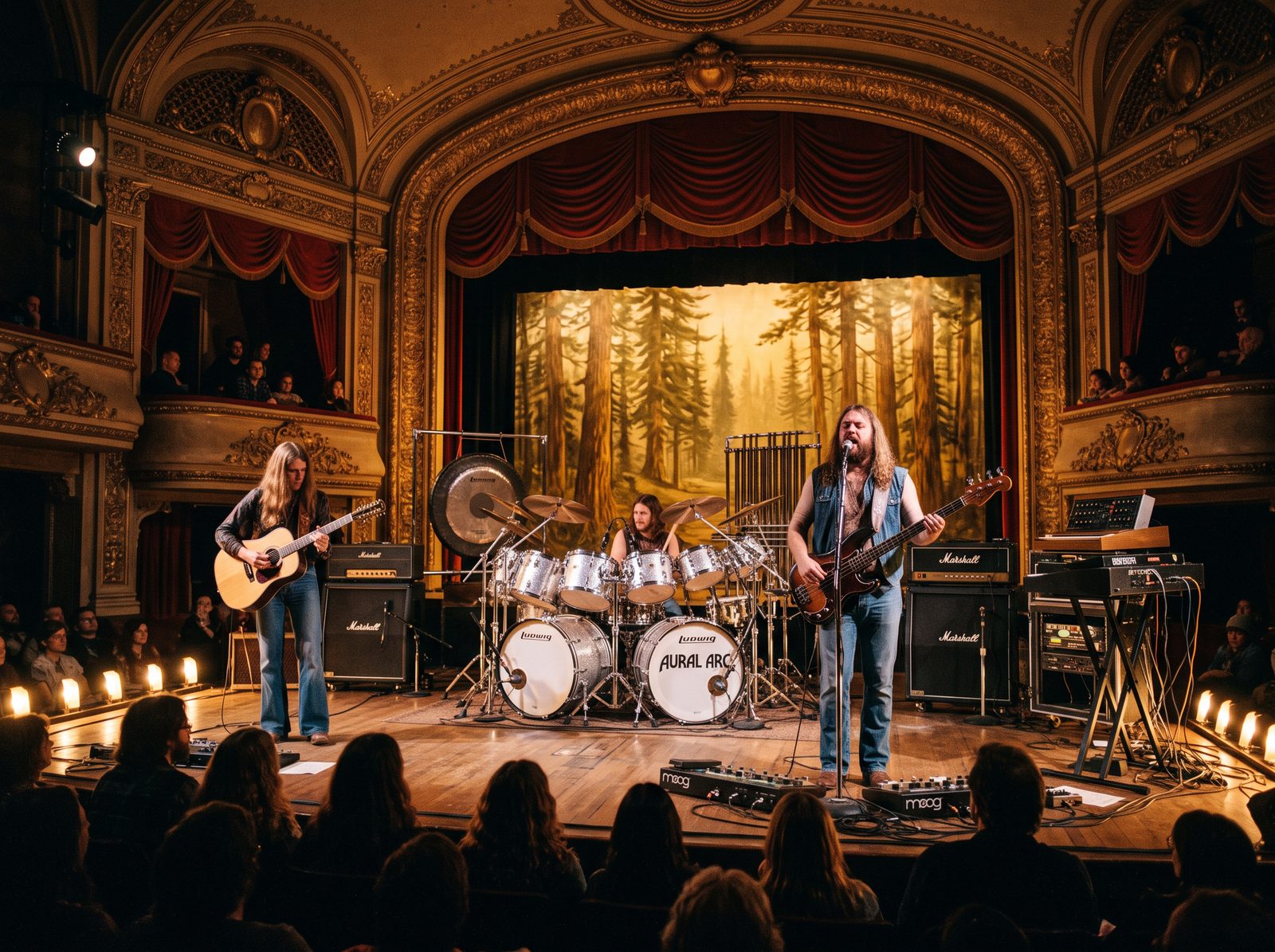The Trees Have Unionized performing in a small Montana theater